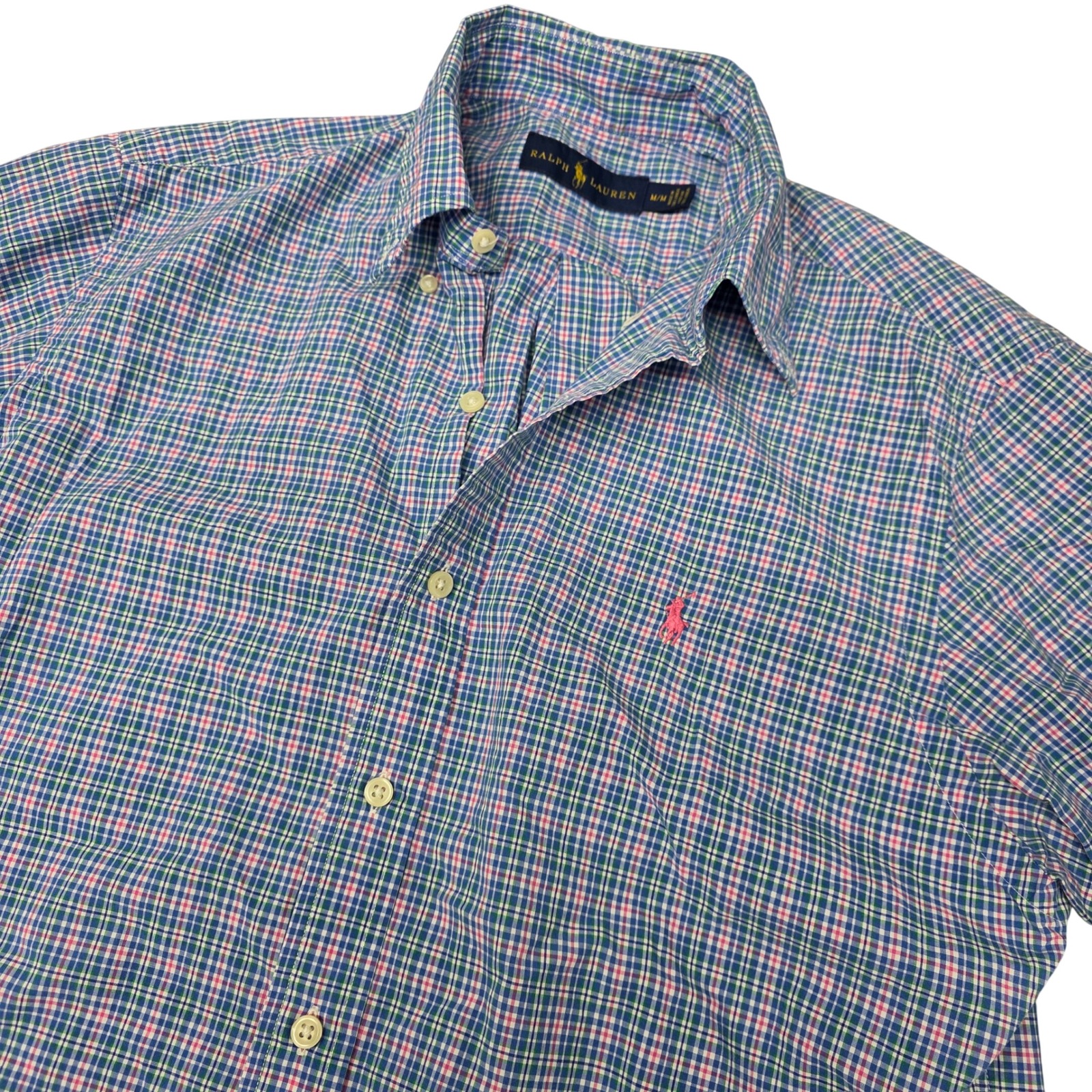 Polo Ralph Lauren Mens Blue Pink Green Plaid Long Sleeve Button Down Shirt Med